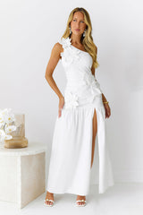 Blooming Whimsy One Shoulder Maxi Dress White