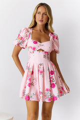 Floral Queen Short Sleeve Mini Dress Pink