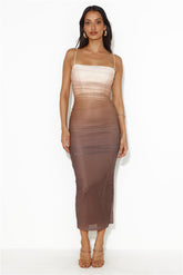 Ombre Lover Mesh Midi Dress Brown