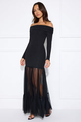 Captivating Gaze Off Shoulder Maxi Dress Black