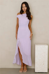 Effortless Story Off Shoulder Mesh Midi Dress Lilac
