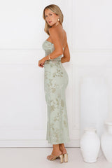 Style Too Good Strapless Mesh Maxi Dress Sage