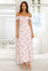 Pink Fantasy Off The Shoulder Maxi Dress Pink