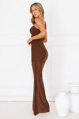 Beachfront Soirée One Shoulder Maxi Dress Chocolate