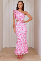 Uplifted One Shoulder Maxi Dress Pink