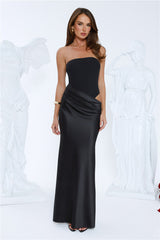 Elevated Simplicity Strapless Satin Maxi Dress Black