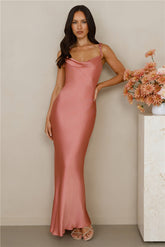 The Penelope Cowl Satin Maxi Dress Rose