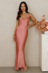 The Penelope Cowl Satin Maxi Dress Rose