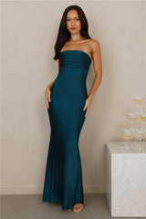 The Seraphina Strapless Satin Maxi Dress Teal