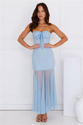 Misty Morning Magic Strapless Mesh Maxi Dress Blue