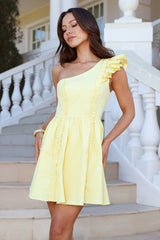 Dress For Success One Shoulder Mini Dress Yellow