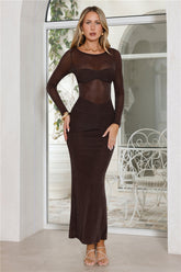 Glitter Night Long Sleeve Maxi Dress Brown