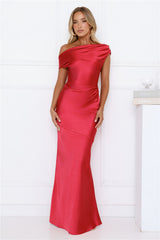 She’s A Dream Satin Off Shoulder Maxi Dress Red