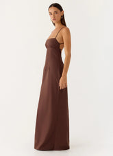 Off The Table Linen Maxi Dress - Chocolate