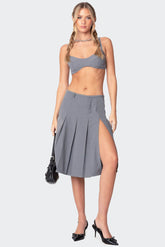 Ethel Side Slit Pleated Midi Skirt