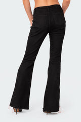 Laced Up Ribbon Mid Rise Flared Jeans