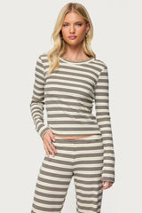 Avalie Striped Ribbed Long Sleeve T Shirt
