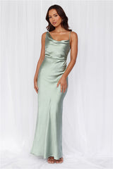 The Madeline Cowl Satin Maxi Dress Sage