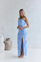 Glow Up Season Strapless Maxi Dress Blue
