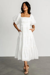 Rina Embroidered Shimmer Dress | Off White
