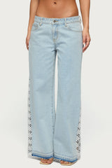 Crochet Panel Low Rise Wide Leg Jeans
