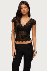 Elza Scalloped Sheer Lace Top