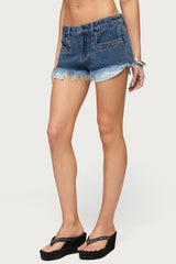 Meshy Studded Denim Micro Shorts
