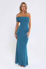 Contemporary Glow Off Shoulder Maxi Dress Teal