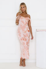 Garden Romance Off Shoulder Maxi Dress Pink