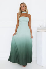 Goddess Ombre Pleated Maxi Dress Green