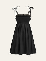 Embroidered Midi Dress With Tie-Up Straps