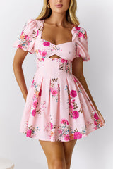 Floral Queen Short Sleeve Mini Dress Pink