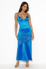 Formal Retreat Satin Maxi Dress Blue