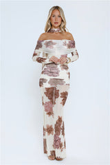 Garden Haze Off Shoulder Mesh Maxi Dress Floral