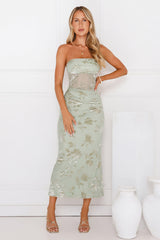Style Too Good Strapless Mesh Maxi Dress Sage