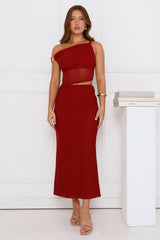 Shimmering Edge Off Shoulder Mesh Maxi Dress Burgundy