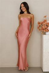 The Felicity Strapless Satin Maxi Dress Rose