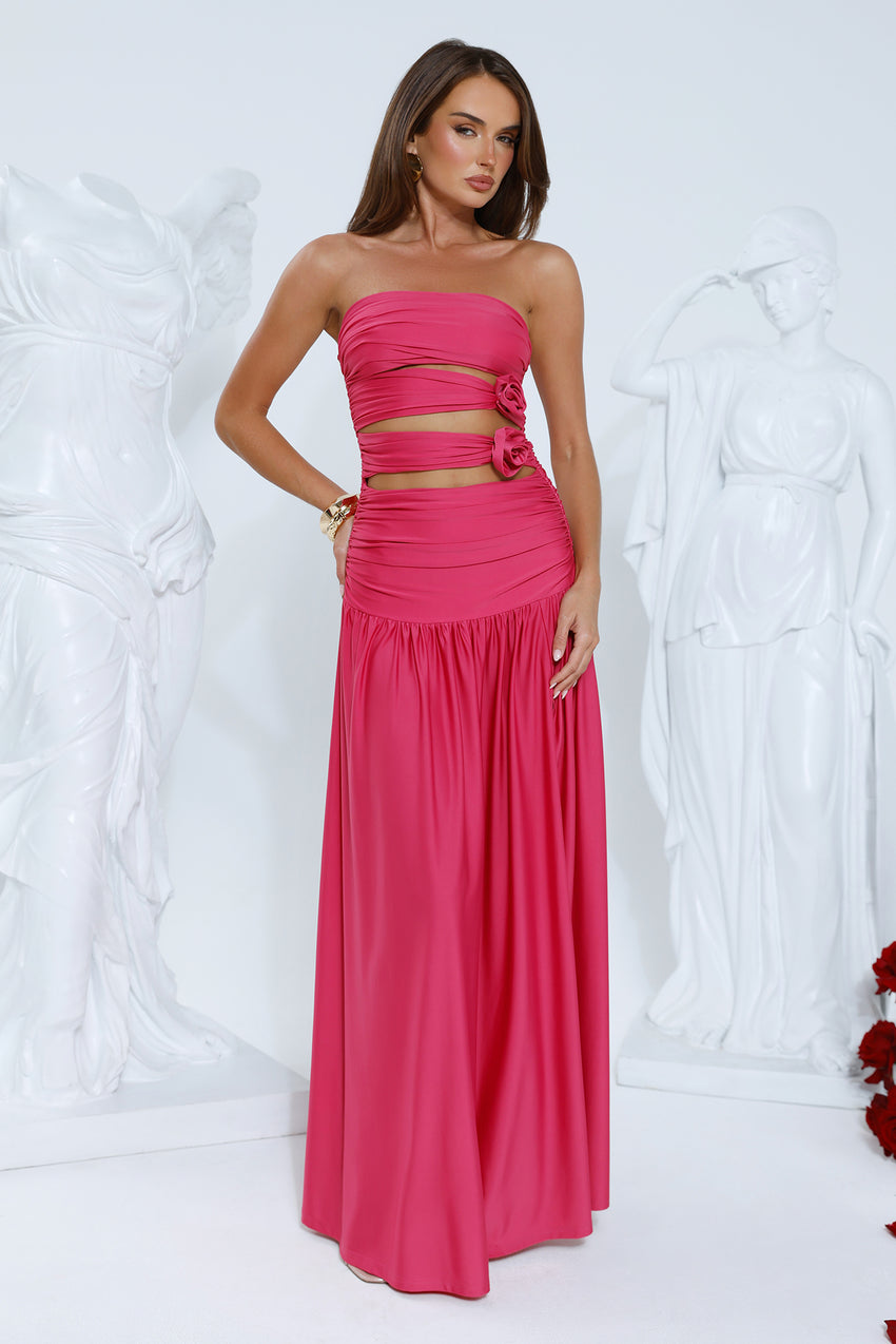 Shimmer Soirée Strapless Maxi Dress Pink