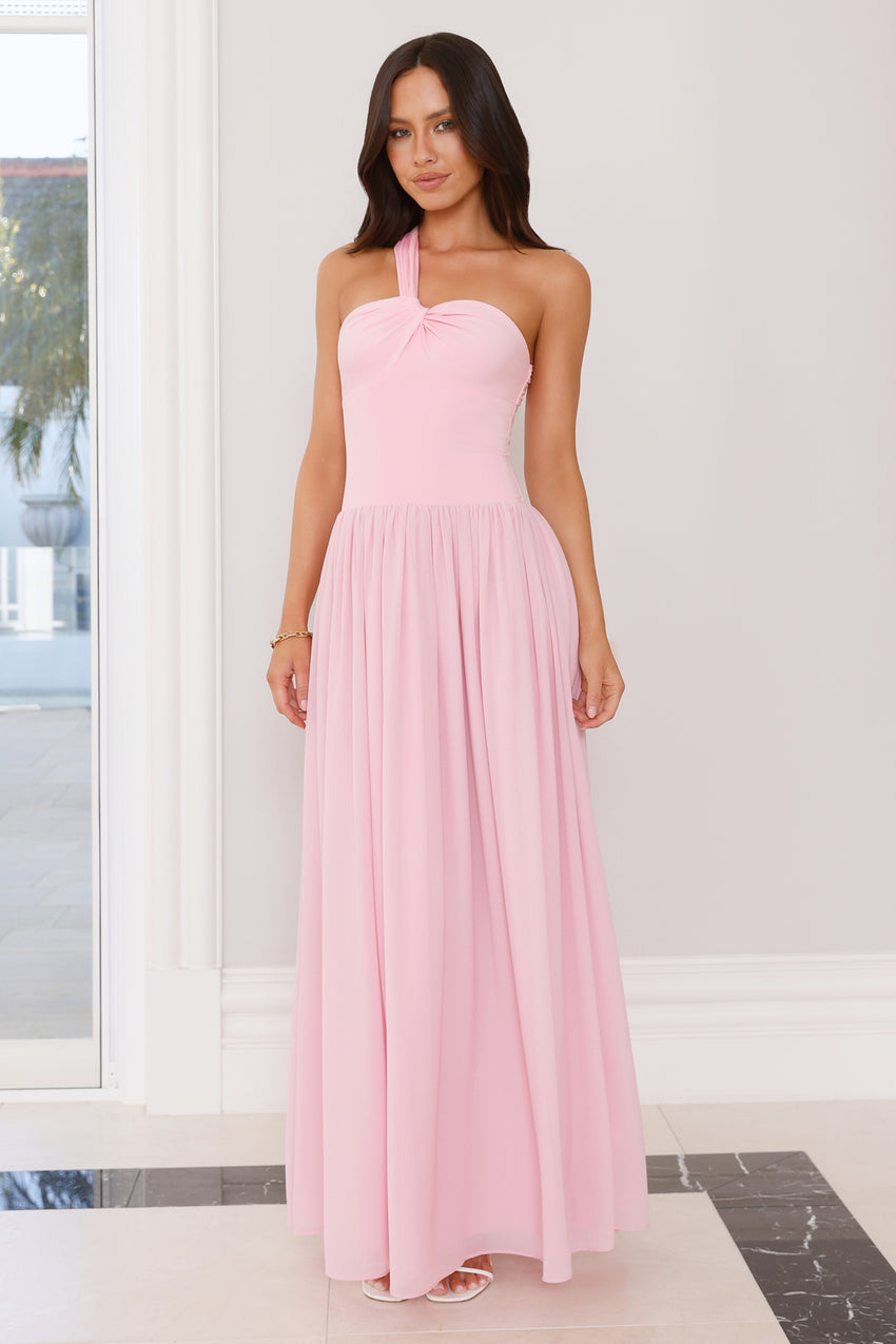 Sunset Waves One Shoulder Maxi Dress Pink