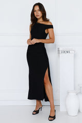Moves With You Off Shoulder Mesh Maxi Dress Black