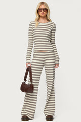 Avalie Striped Ribbed Long Sleeve T Shirt