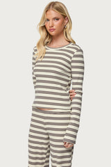 Avalie Striped Ribbed Long Sleeve T Shirt