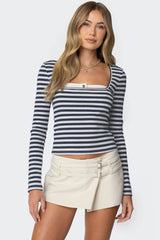 Buttoned Up Layered Striped Top