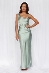 The Madeline Cowl Satin Maxi Dress Sage