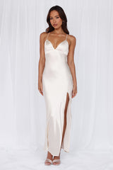 The Sophia Satin Maxi Dress Pearl
