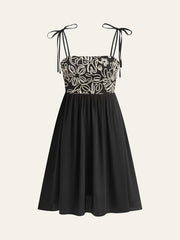 Embroidered Midi Dress With Tie-Up Straps