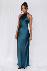 The Cleo Halter Satin Maxi Dress Teal