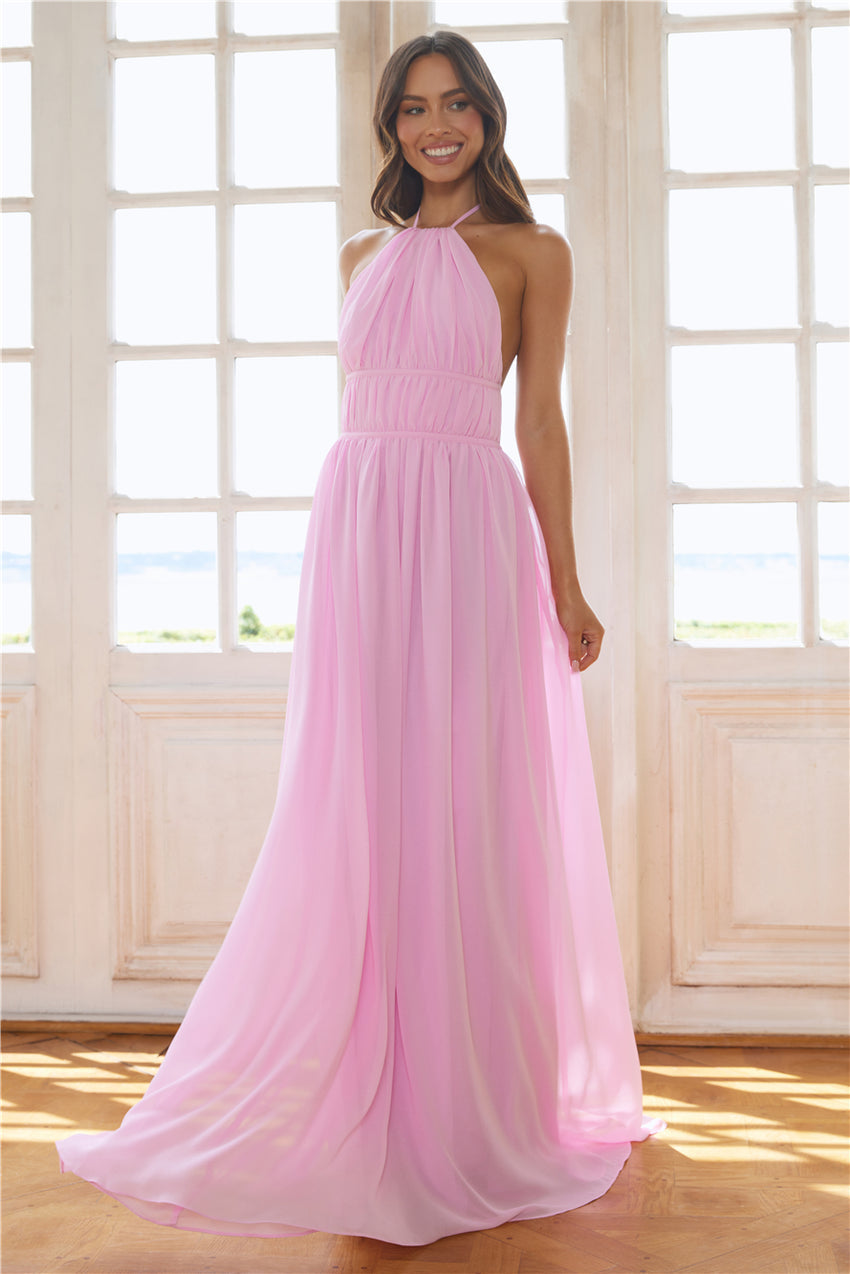 Luxuriously Stylish Halter Maxi Dress Pink