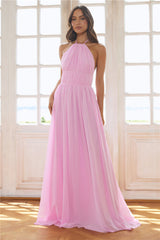 Luxuriously Stylish Halter Maxi Dress Pink
